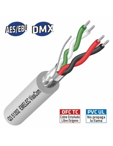 100MTS. CABLE DE AUDIO DIGITAL 2x2x0.34mm² GRIS BALANCEADO 110Ω AES-EBU & DMX