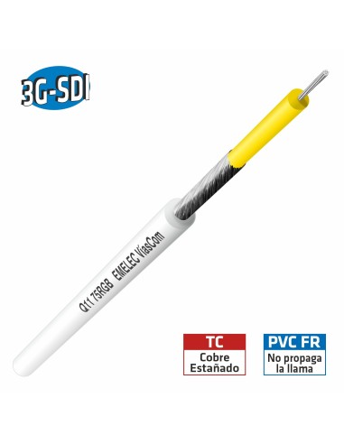 100M CABLE DE VIDEO DIGITAL 75Ω 3G-SDI FLEXIBLE BLANCO