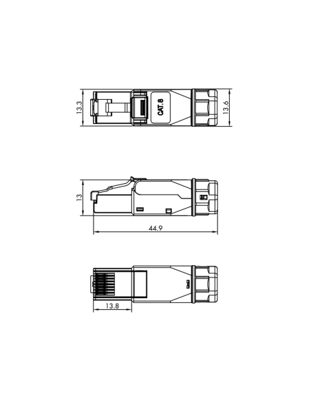 Conector RJ45, Cat 8.1, blindado y extra corto