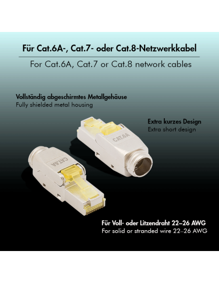 Conector RJ45, Cat 8.1, blindado y extra corto