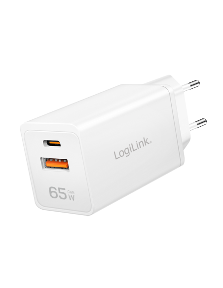 Cargador 2 Puertos, USB A i USB-C 65W de color blanco
