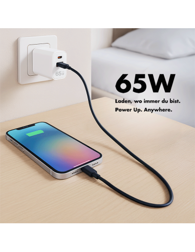 Cargador 2 Puertos, USB A i USB-C 65W de color blanco