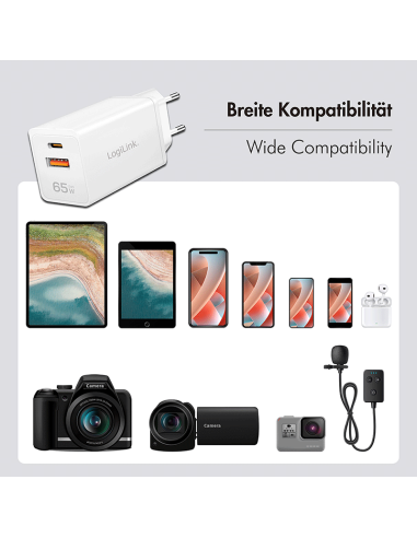 Cargador 2 Puertos, USB A i USB-C 65W de color blanco