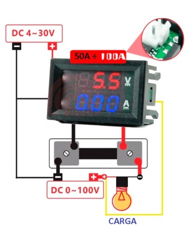 VOLTIMETRO & AMPERIMETRO DIGITAL DE 50A 100V PARA PANEL