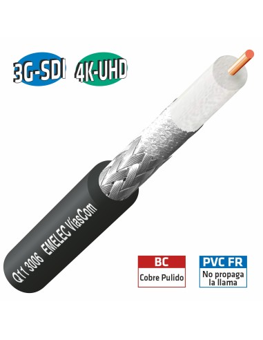 100M.CABLE DE VIDEO DIGITAL 3G-SDI-4K-UHD 20AWG NEGRO