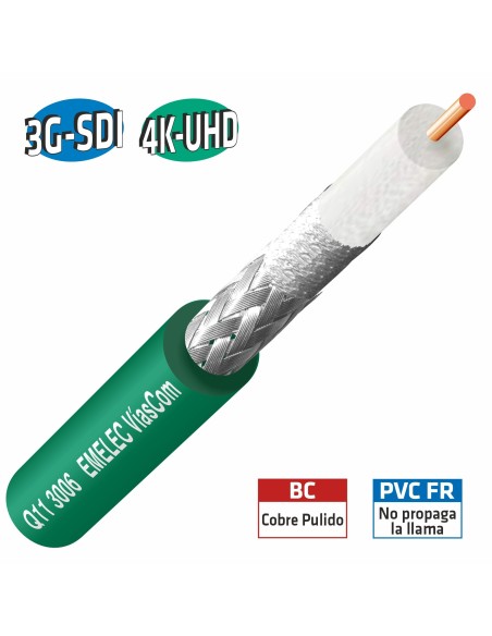 100M.CABLE DE VIDEO DIGITAL 3G-SDI-4K-UHD 20AWG VERDE