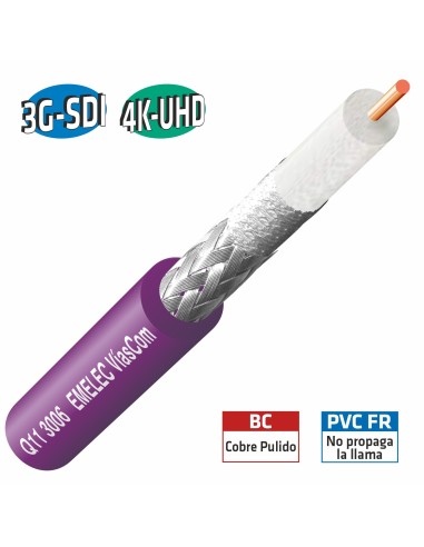 100M. CABLE DE VIDEO DIGITAL 3G-SDI-4K-UHD 20AWG LILA