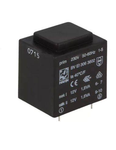 TRANSFORMADOR ENCAPSULADO PCB 2x12V 3.6VA 2x150mA