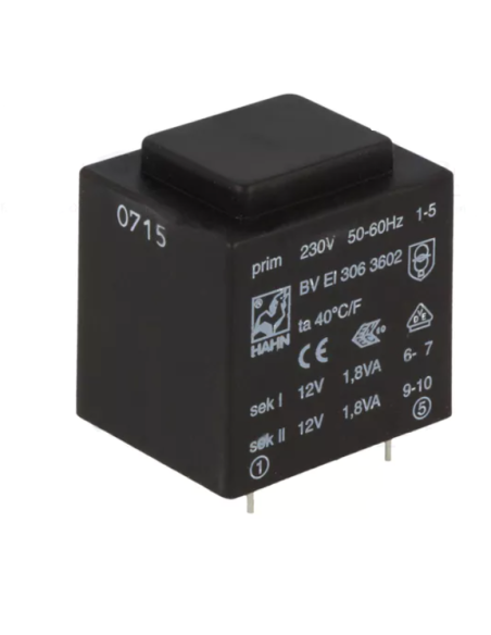 TRANSFORMADOR ENCAPSULADO PCB 2x12V 3.6VA 2x150mA