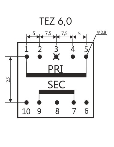 TRANSFORMADOR ENCAPSULADO PCB 7.5V 6VA 800mA