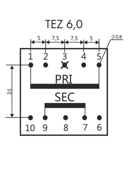TRANSFORMADOR ENCAPSULADO PCB 7.5V 6VA 800mA
