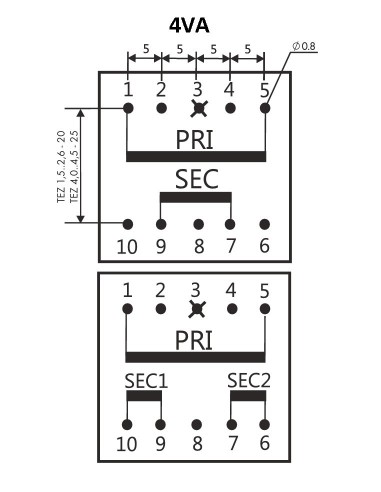 TRANSFORMADOR ENCAPSULADO PCB 2x24V 4VA 2x83mA