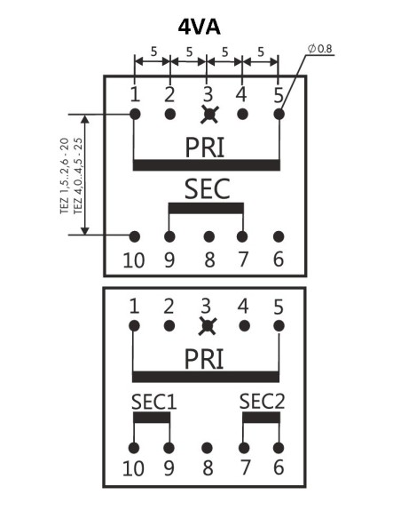TRANSFORMADOR ENCAPSULADO PCB 2x24V 4VA 2x83mA