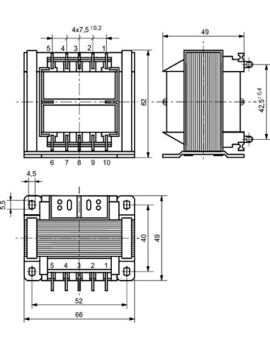 TRANSFORMADOR CONVENCIONAL 0-9V & 0-9V 2x1.35A 25VA