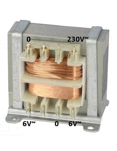 TRANSFORMADOR CONVENCIONAL 6V-0-6V 650mA
