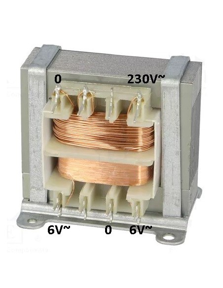 TRANSFORMADOR CONVENCIONAL 6V-0-6V 650mA