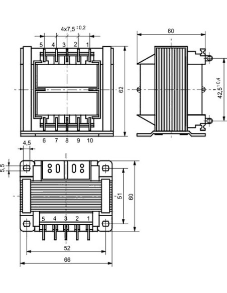 TRANSFORMADOR CONVENCIONAL 2x15V~ 2x1.35A