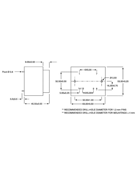 TRANSFORMADOR ENCAPSULADO PCB 2x24V 22VA 2x458mA