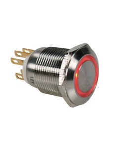 PULSADOR ANTIVANDALICO ACERO INOXIDABLE ANILLO ROJO - 19 mm