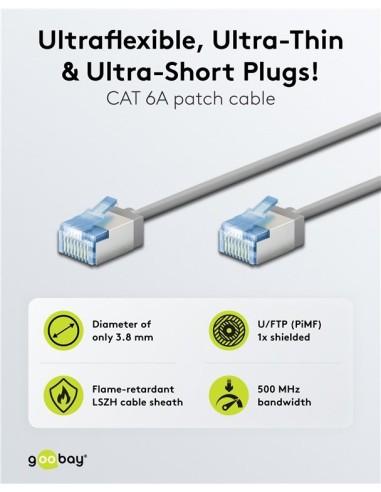 Cable gris RJ45 S/FTP sin enganches 6A - 0,15 m