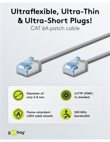Cable gris RJ45 S/FTP sin enganches 6A - 0,15 m