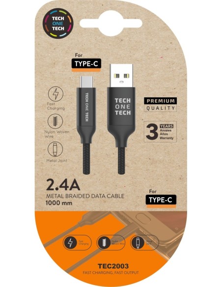 CABLE USB-A a USB-C 1 metro 2.4 A
