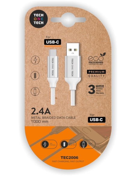 Cable USB-A a USB-C 1m 2.4A Blanco