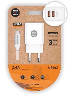 Cargador USB-C 2 puertos 2.4A + Cable