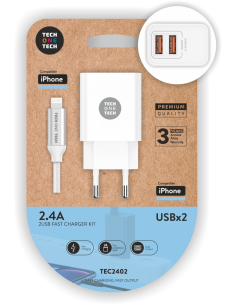 Cargador  2 Puertos USB-A + Cable Lightning