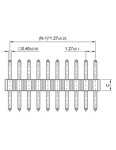 TIRA 20 PINS MACHO PASO 1.27mm