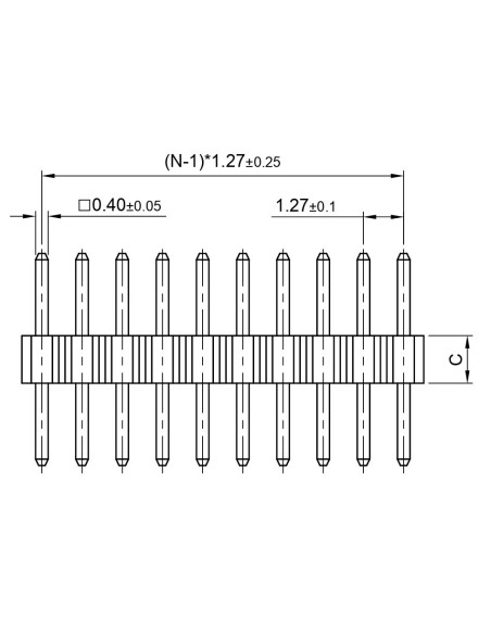 TIRA 20 PINS MACHO PASO 1.27mm