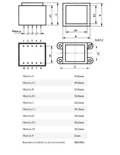 TRANSFORMADOR ENCAPSULADO PCB 24V 45VA 1.87A 2