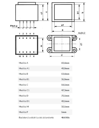 TRANSFORMADOR ENCAPSULADO PCB 24V 45VA 1.87A