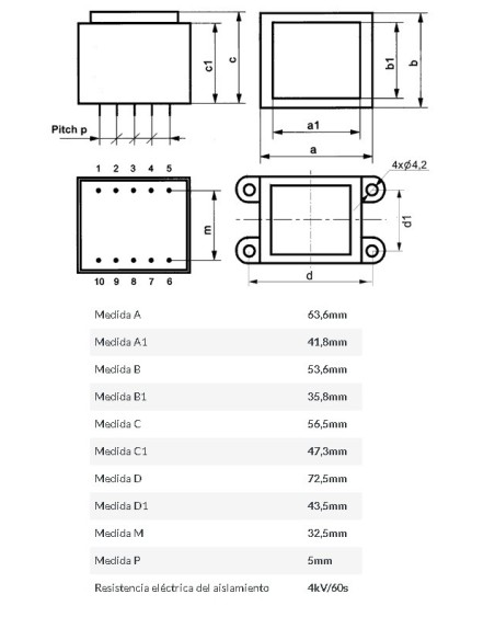 TRANSFORMADOR ENCAPSULADO PCB 24V 45VA 1.87A