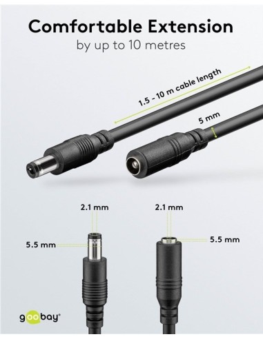 ALARGO DC-DC 3MT. 5.5x2.1mm Max.2A  5÷24V NEGRO 20AWG 0.5mm²
