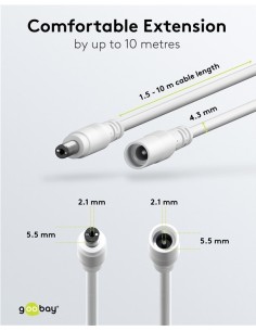 ALARGO DC-DC 3MT. 5.5x2.1mm Max.2A 5÷24V BLANCO 20AWG 0.5mm² 2