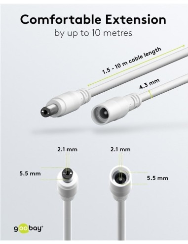 ALARGO DC-DC 3MT. 5.5x2.1mm Max.2A 5÷24V BLANCO 20AWG 0.5mm²