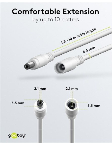 ALARGO DC-DC 3MT. 5.5x2.1mm Max.2A 5÷24V BLANCO 20AWG 0.5mm²