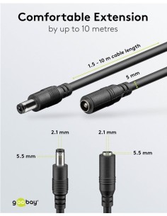 ALARGO DC-DC 5MT. 5.5x2.1mm Max.2A 5÷24V NEGRO 20AWG 0.5mm² 2