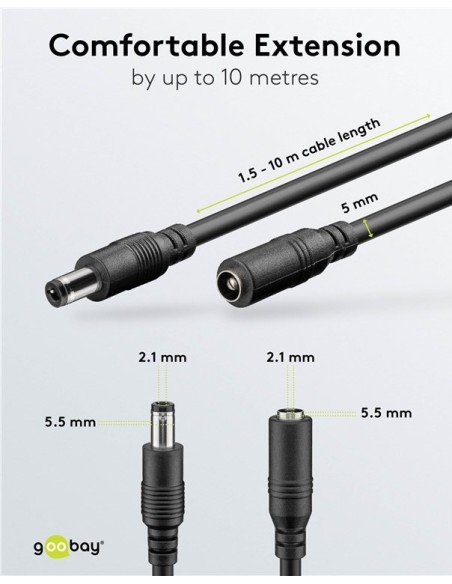 ALARGO DC-DC 5MT. 5.5x2.1mm Max.2A 5÷24V NEGRO 20AWG 0.5mm²