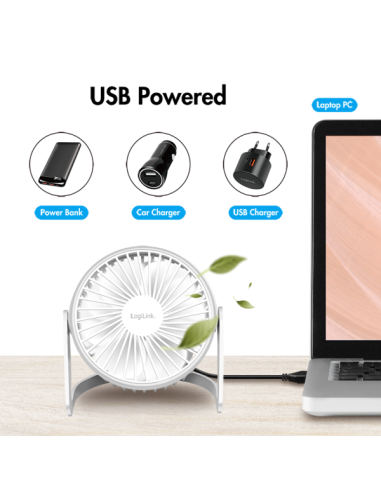 Ventilador de escritorio USB, 12,7 cm, 30 dB, blanco