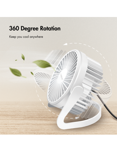 Ventilador de escritorio USB, 12,7 cm, 30 dB, blanco