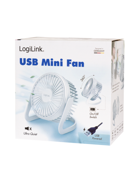 Ventilador de escritorio USB, 12,7 cm, 30 dB, blanco