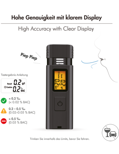 Alcoholímetro, pantalla LCD, color negro