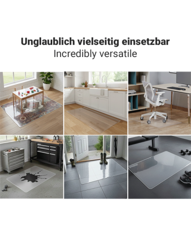 Alfombrilla protectora de suelo, 117x120x0,2 cm, resistente al agua, superficie brillante, transparente.