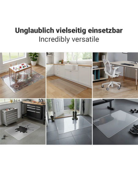 Alfombrilla protectora de suelo, 117x120x0,2 cm, resistente al agua, superficie brillante, transparente.