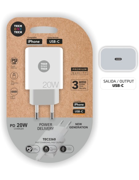 Cargador ultrarápido GaN 20W USB-C Blanco