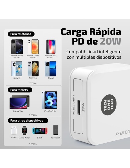 Cargador ultrarápido GaN 20W blanco con cable USB-C