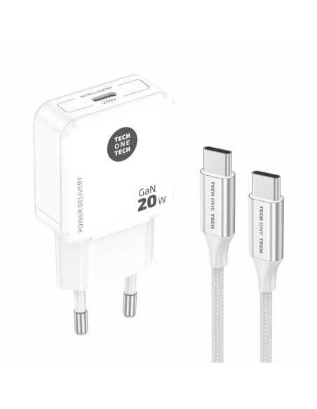 Cargador ultrarápido GaN 20W blanco con cable USB-C