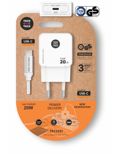 Cargador ultrarápido GaN 20W blanco con cable USB-C